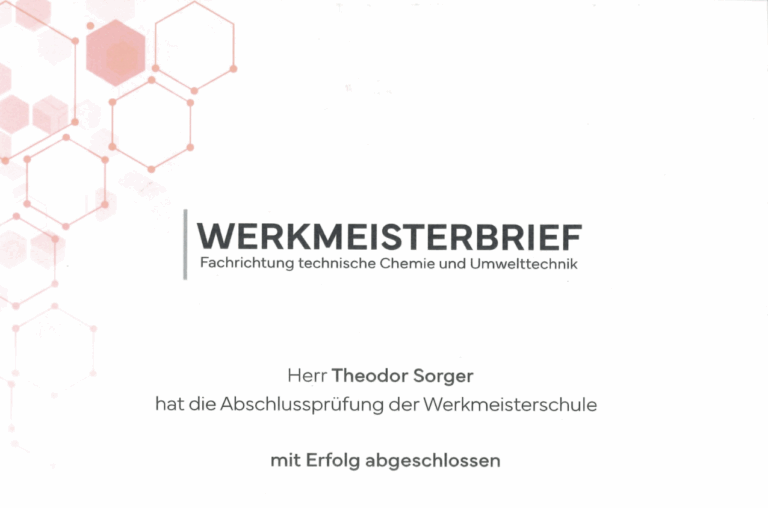 Werkmeisterbrief W.H.U. Theo Sorger