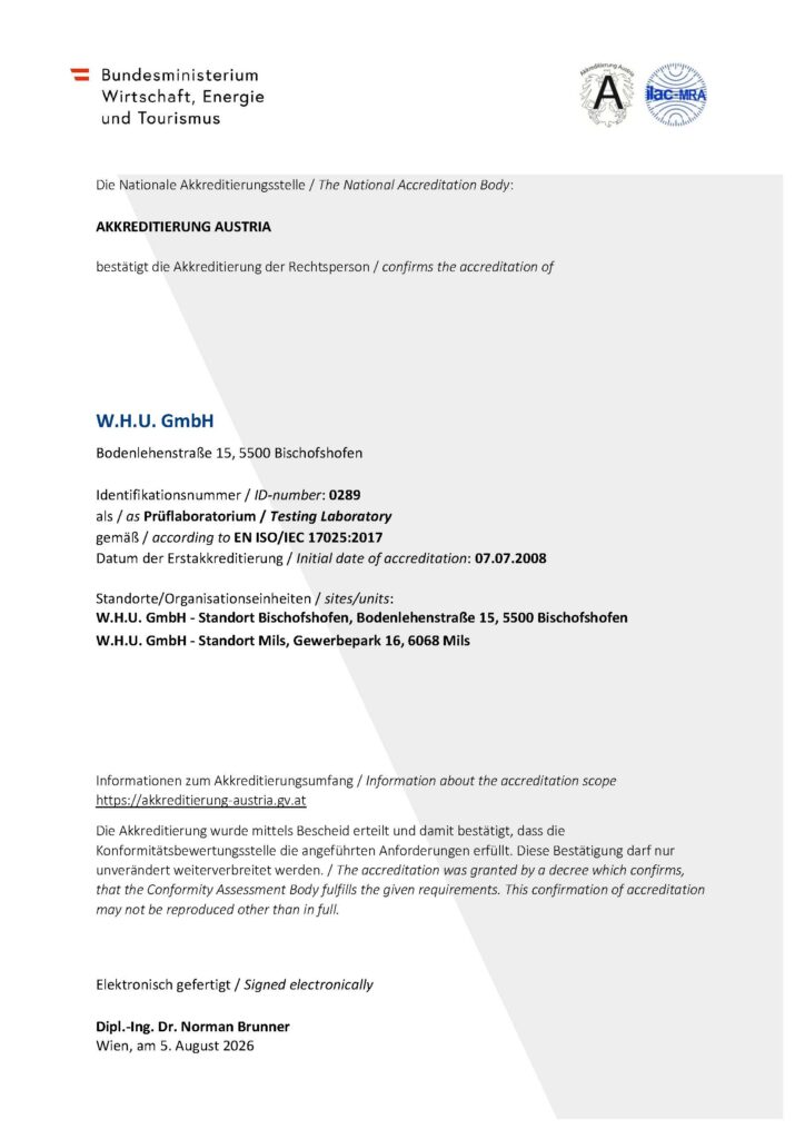 Akkreditierungsumfang W.H.U. GmbH Bischofshofen